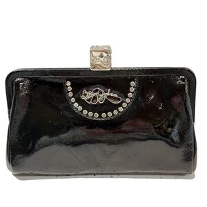 Vintage Betsey Johnson Black Patent Leather‎ Crystal DICE Clasp Clutch Purse